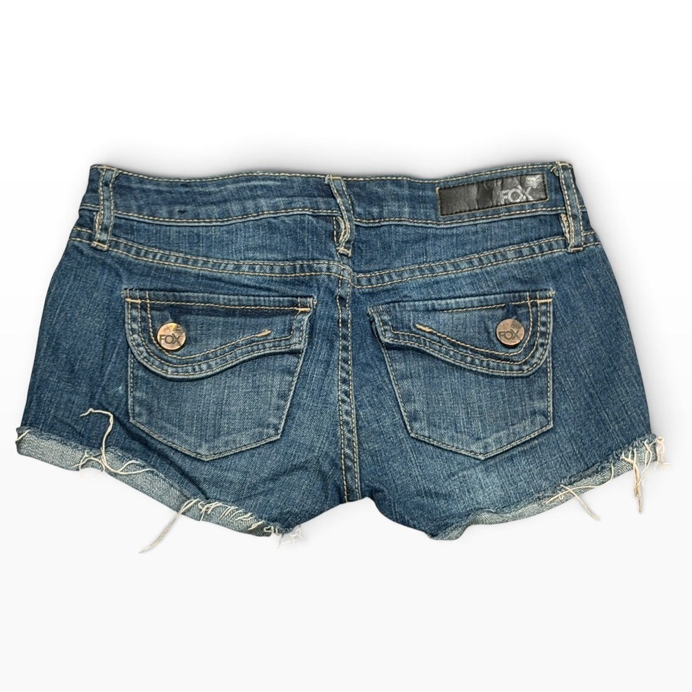Fox Racing Womens Denim Cut Off Shorts Frayed Distressed Low Rise Size 00 Y2K